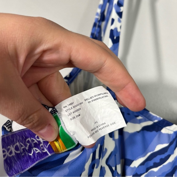 Paradise Bay Women's Plus Size Blue Pattern Layered Look One Piece Swimsuit 20W - Picture 3 of 5